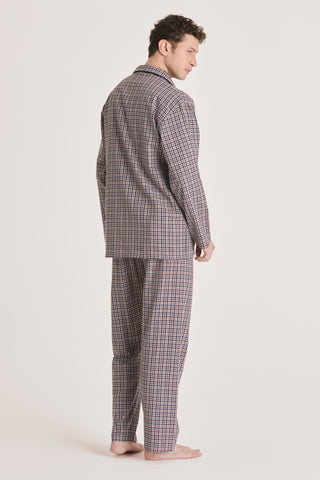 Cotton Flannel Pajama Set – Plaid – Navy Blue and Tobacco
