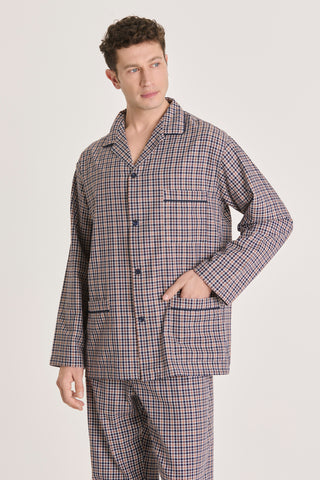 Cotton Flannel Pajama Set – Plaid – Navy Blue and Tobacco