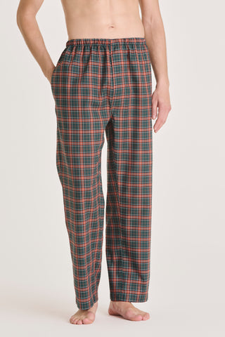 Cotton Lounge Pants - Plaid - Forest Green and Tangerine
