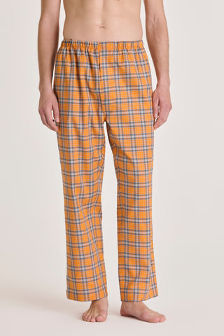 Cotton Lounge Pants - Plaid - Tangerine and Black