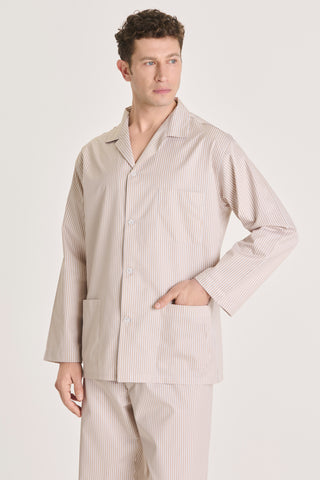 Cotton Pajama Set - Pintriped - Beige