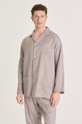 Cotton Pajama Set - Striped - Cocoa Brown