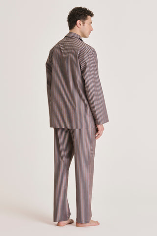 Cotton Pajama Set - Striped- Coffee Bean and Tangerine