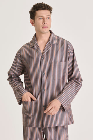 Cotton Pajama Set - Striped- Coffee Bean and Tangerine