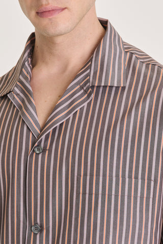 Cotton Pajama Set - Striped- Coffee Bean and Tangerine