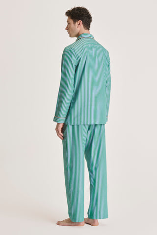 Cotton Pajama Set - Striped - Forest Green and Blue