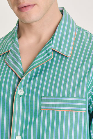 Cotton Pajama Set - Striped - Forest Green and Blue