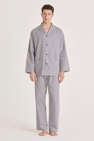 Cotton Pajama Set - Striped- Navy Blue and Mauve