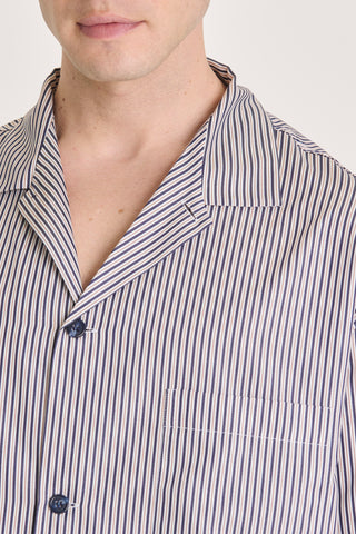 Cotton Pajama Set - Striped- Navy Blue and Mauve