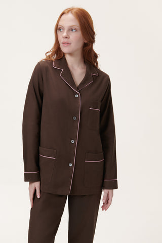 Premium Cotton Flannel Pajama Set - Chocolate Brown
