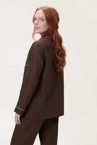 Premium Cotton Flannel Pajama Set - Chocolate Brown