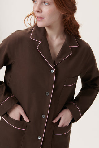 Premium Cotton Flannel Pajama Set - Chocolate Brown