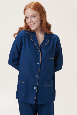 Premium Cotton Flannel Pajama Set - Ink Blue