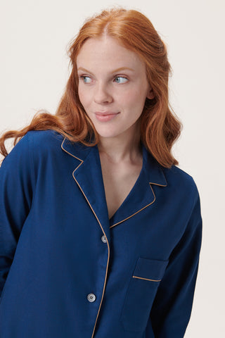 Premium Cotton Flannel Pajama Set - Ink Blue