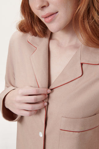 Premium Cotton Flannel Pajama Set - Sand