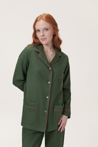 Premium Cotton Flannel Pajama Set - Moss Green