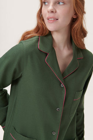 Premium Cotton Flannel Pajama Set - Moss Green