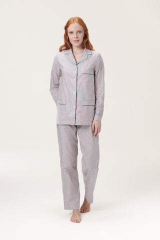 Soft Cotton Pajama Set - Striped - Mocha
