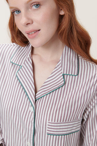 Soft Cotton Pajama Set - Striped - Mocha