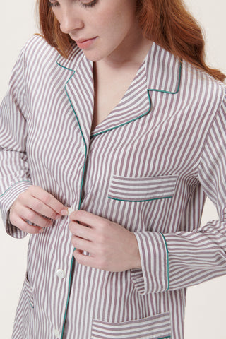 Soft Cotton Pajama Set - Striped - Mocha