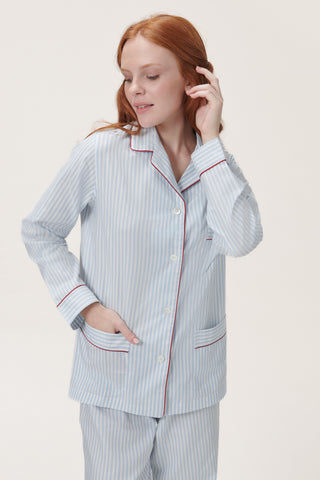 Soft Cotton Pajama Set - Striped - Sky