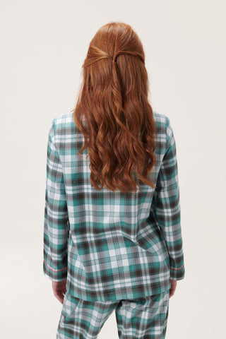 Premium Cotton Flannel Pajama Set - Plaid - Mint