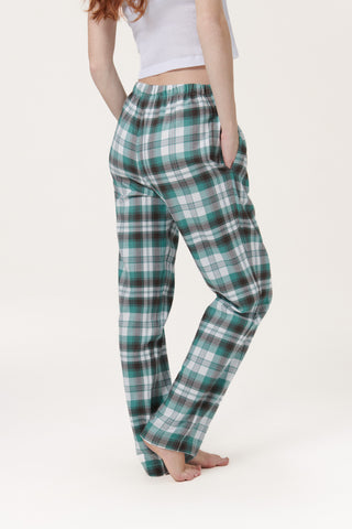 Premium Cotton Flannel Lounge Pants - Plaid - Mint Green