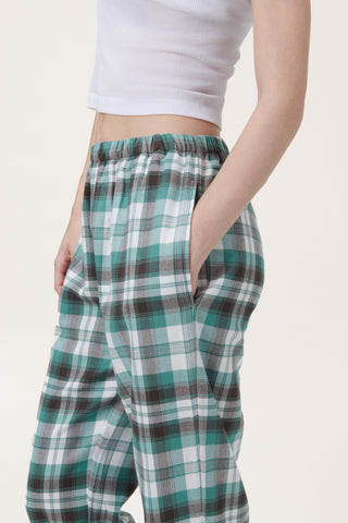 Premium Cotton Flannel Lounge Pants - Plaid - Mint Green