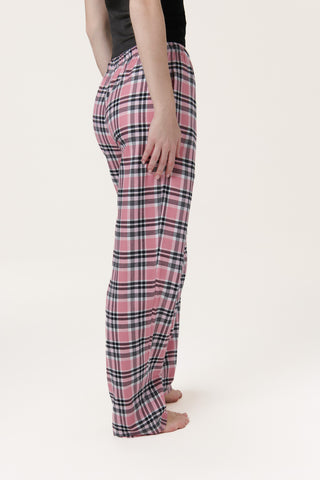 Premium Cotton Flannel Lounge Pants - Plaid - Sunset Pink