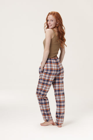 Premium Cotton Flannel Lounge Pants - Plaid - Apricot Yellow