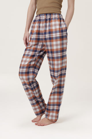 Premium Cotton Flannel Lounge Pants - Plaid - Apricot Yellow