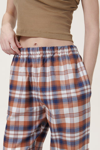 Premium Cotton Flannel Lounge Pants - Plaid - Apricot Yellow