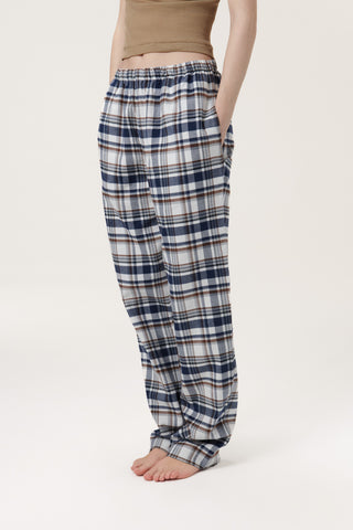 Premium Cotton Flannel Lounge Pants - Plaid - Mocha