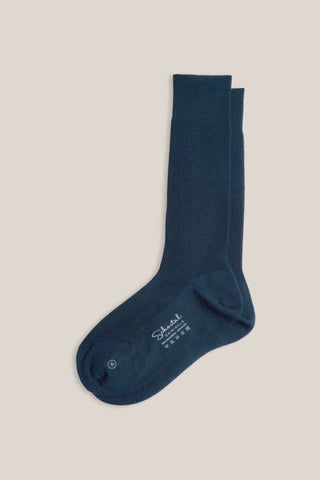 Merino Wool Gentle Ribbed Socks - Mid-Calf - Jeans blue