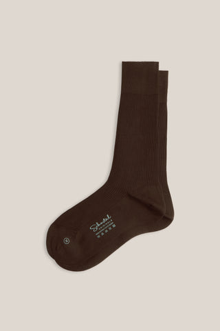 Cotton Lisle Gentle Ribbed Mid-Calf Socks-Cocoa brown