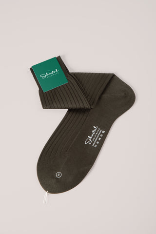 Fine Cotton Lisle Ribbed Socks - Mid-Calf
