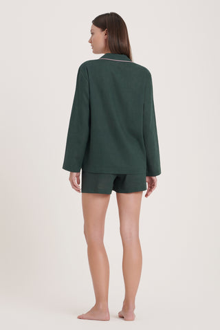 Linen-Bamboo Pajama Set with Shorts - Forest Green