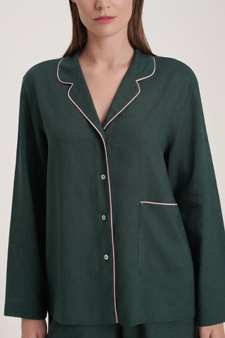 Linen-Bamboo Pajama Set with Shorts - Forest Green