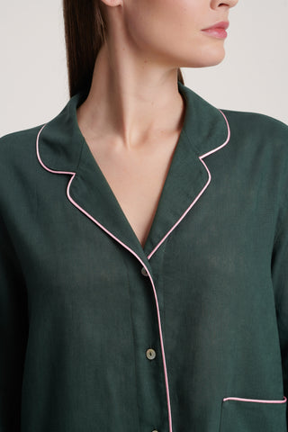 Linen-Bamboo Pajama Set with Shorts - Forest Green