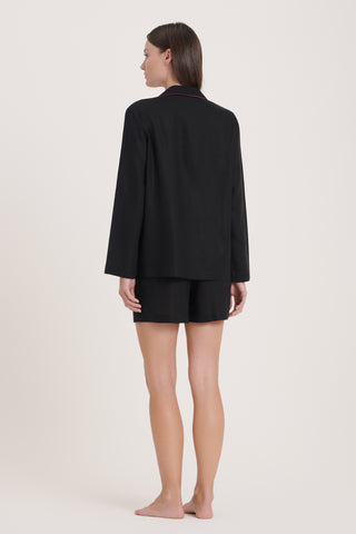 Linen-Bamboo Pajama Set with Shorts - Jet Black