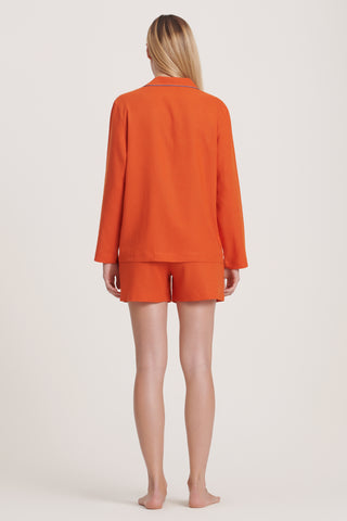 Linen-Bamboo Pajama Set with Shorts - Lava Orange