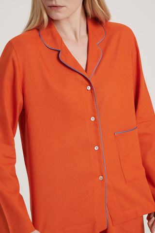 Linen-Bamboo Pajama Set with Shorts - Lava Orange