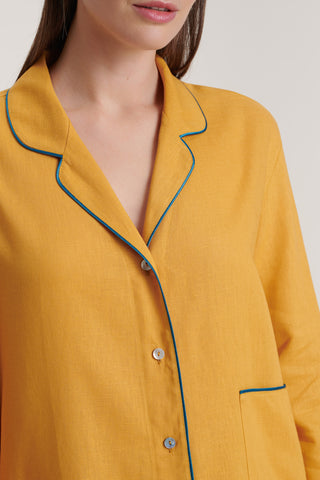 Linen-Bamboo Pajama Set with Shorts - Ocher Yellow