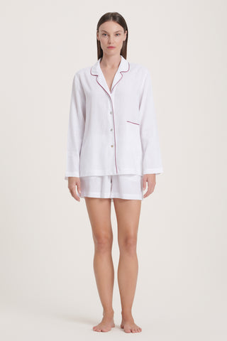 Linen-Bamboo Pajama Set with Shorts - Pure White