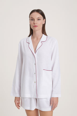 Linen-Bamboo Pajama Set with Shorts - Pure White