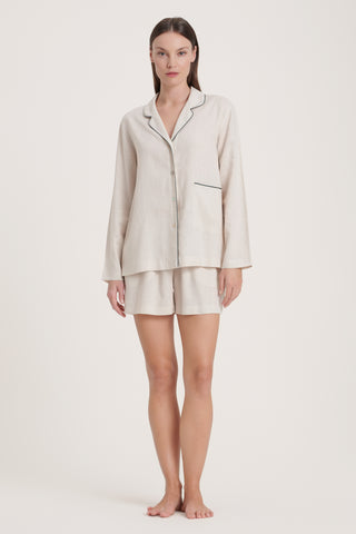 Linen-Bamboo Pajama Set with Shorts - Raw Linen