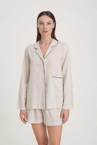 Linen-Bamboo Pajama Set with Shorts - Raw Linen