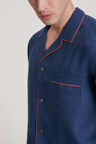 Pure Linen Pajama Set - Denim Blue