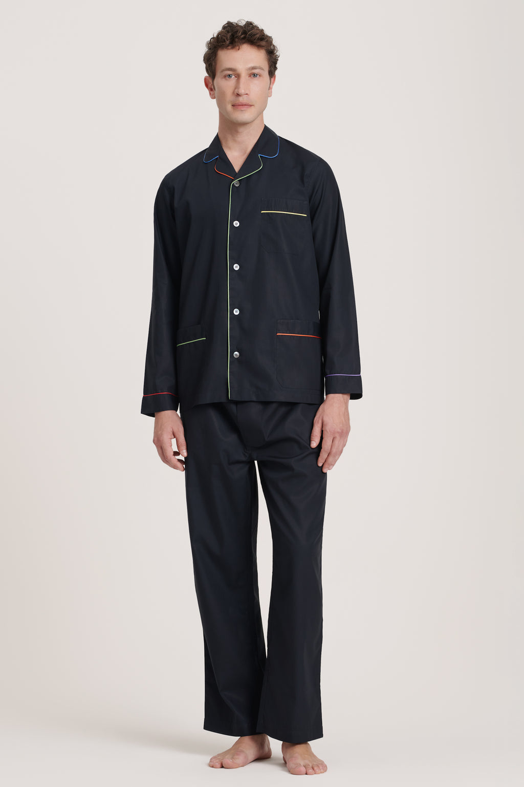 Schostal Cotton Pajamas - Jet Black with Rainbow Piping - Men's ...