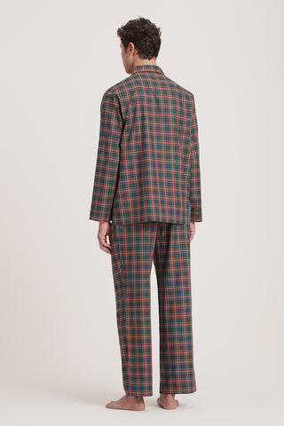 Cotton Pajama Set - Plaid - Forest Green and Tangerine